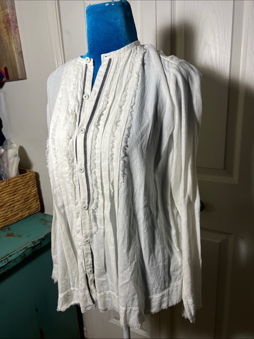 Pas De Calais Natural Works Project Cotton White Button Down Blouse Women’s 34 S - Picture 3 of 8